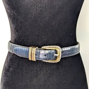 Brighton Y2K Black Croc Leather Belt With Silver Rectangle Buckle S